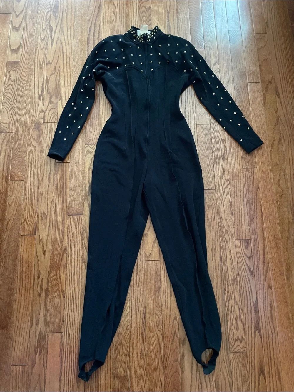 Cache Black Gold Star Embellished Jumpsuit Women’s Sz Medium